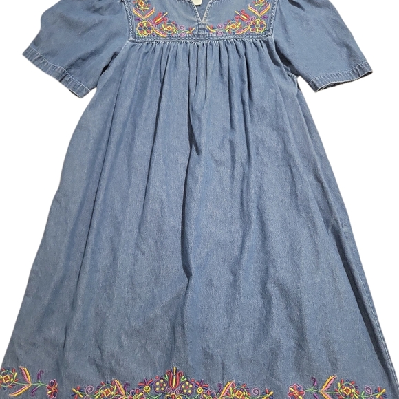 Bechamel Vintage Denim Embroidered Dress Size M Knee-length Pockets - Picture 5 of 15